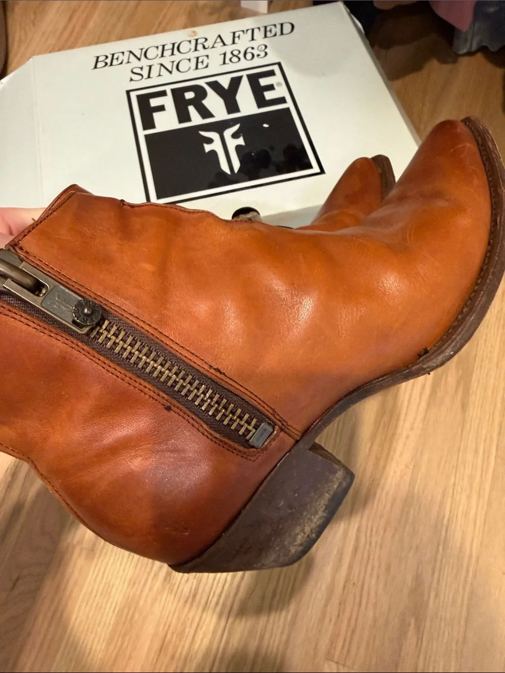 Frye Tan Leather Zip Ankle Boots